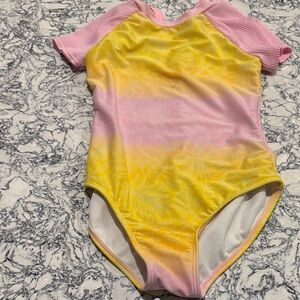 Pink and Yellow Floral Zip Up Swimsuit
